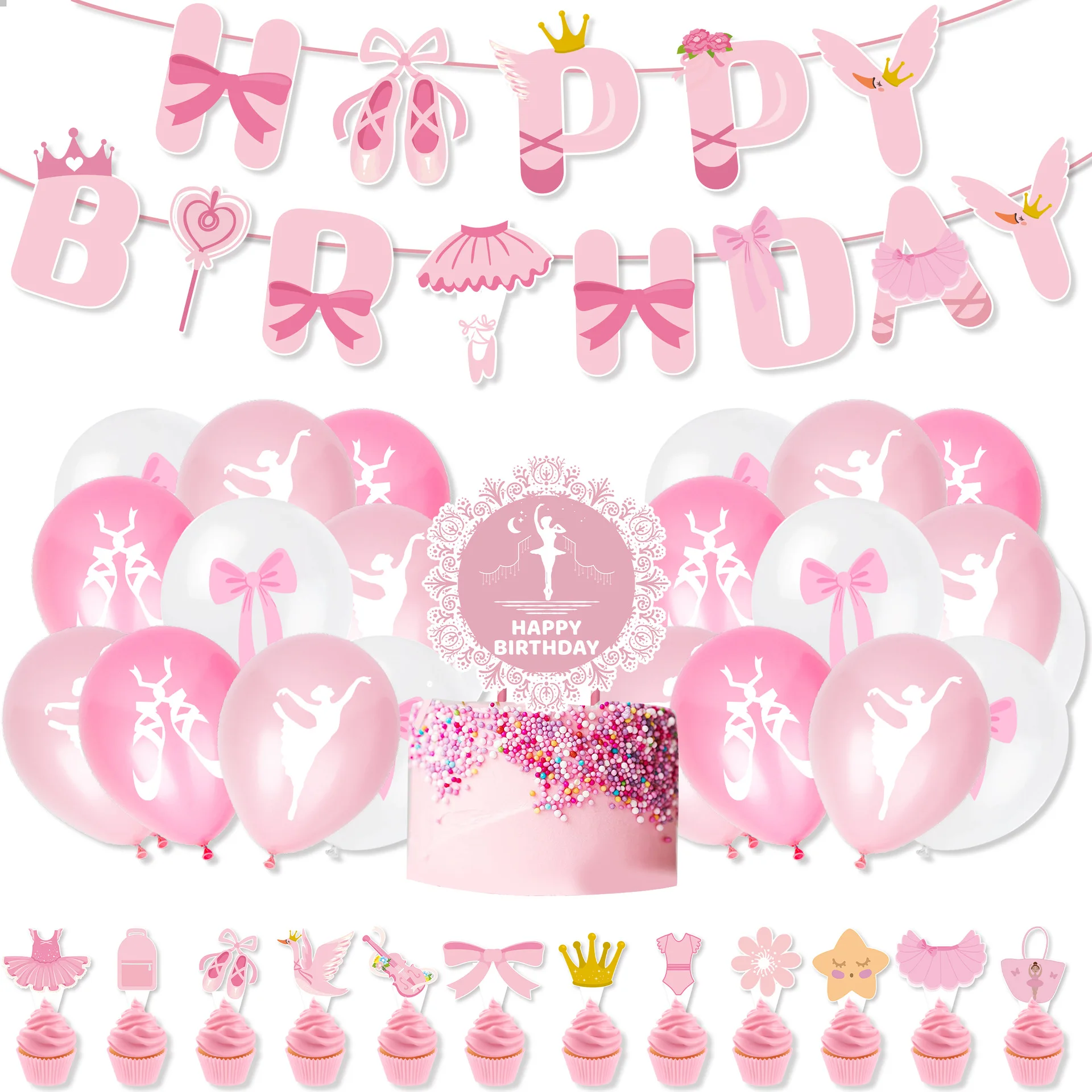 Confetti Balloon Set - Bailarina rosa Ballet niña Feliz cumpleaños