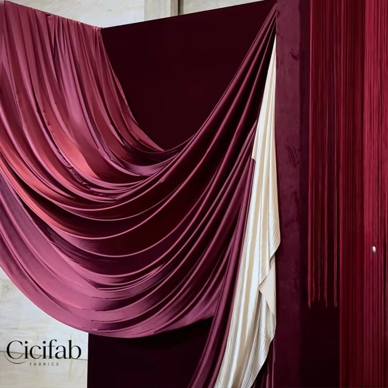 Wedding Backdrop Curtain - Tela nacarada color champán y rojo